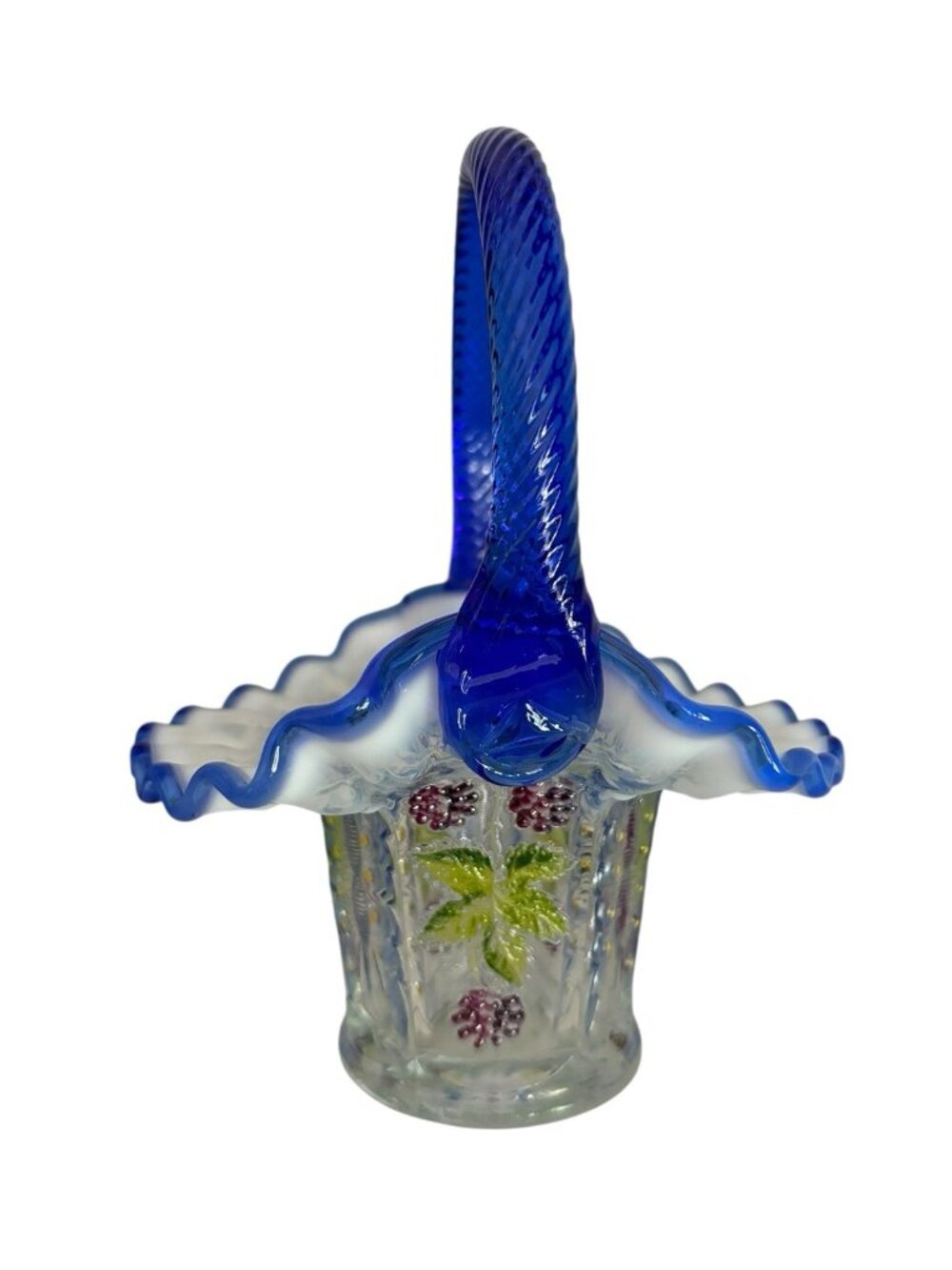 Fenton Cobalt Blue Butterfly & Berry Museum Collection 2001 Glass Basket Signed
